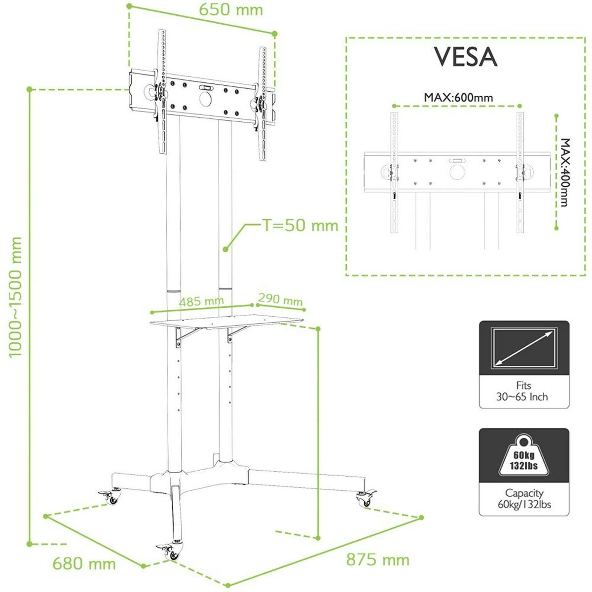 Screen Table Support Techly 309982 65"