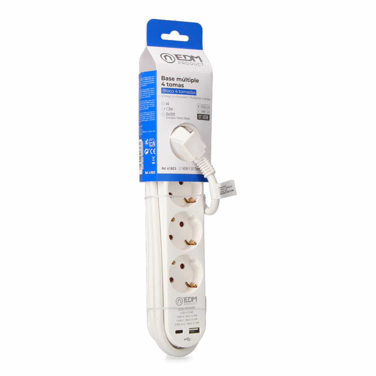 4-socket plugboard with power switch EDM 41823 White 3680 W 250 V 30 W (1,5 m)