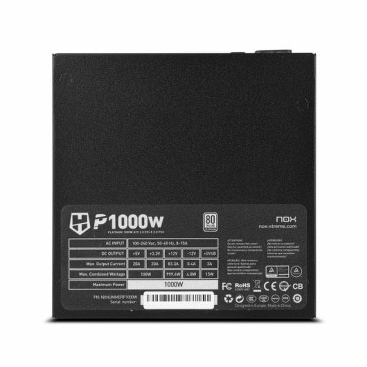 Power supply Nox-Xtreme NXHUMMERP1000W ATX 1000 W 80 PLUS Platinum