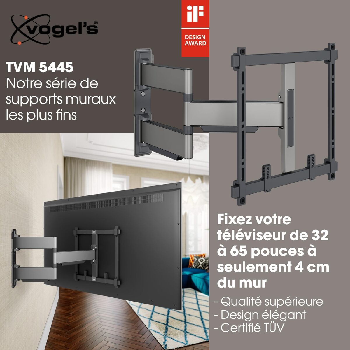 TV Wall Mount with Arm Vogel's TVM5445 NEGRO 32" 65"