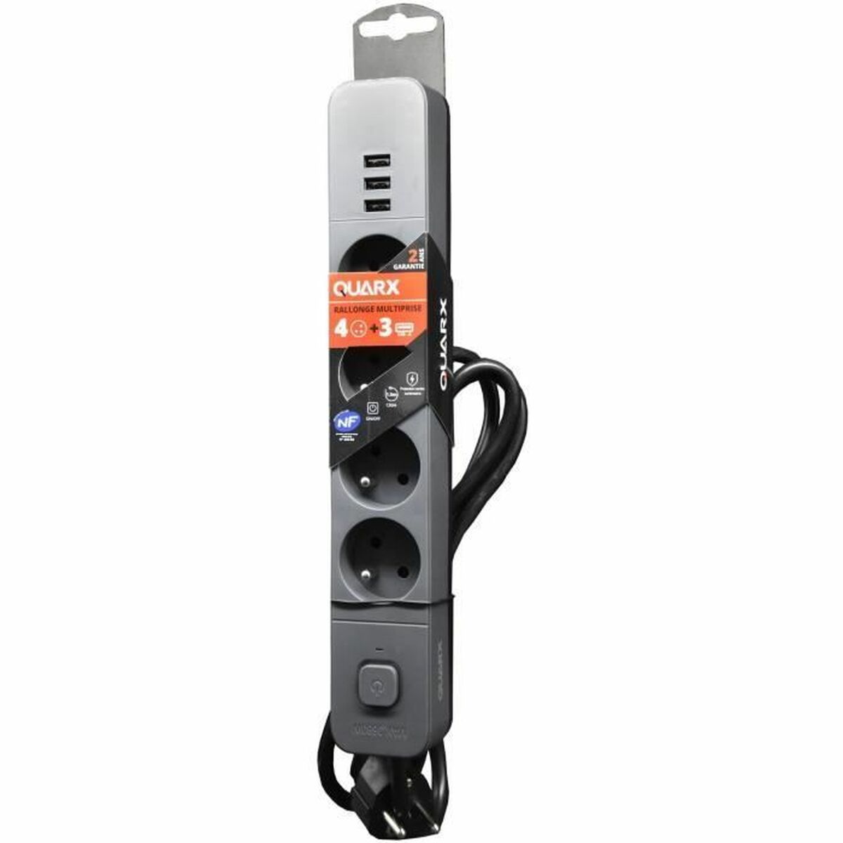 4-socket plugboard with power switch QUARX (3 m)