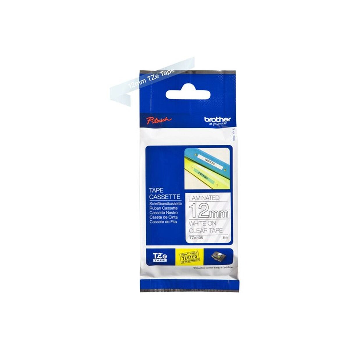 Laminated Tape for Labelling Machines Brother TZE135 White 12 mm x 8 m