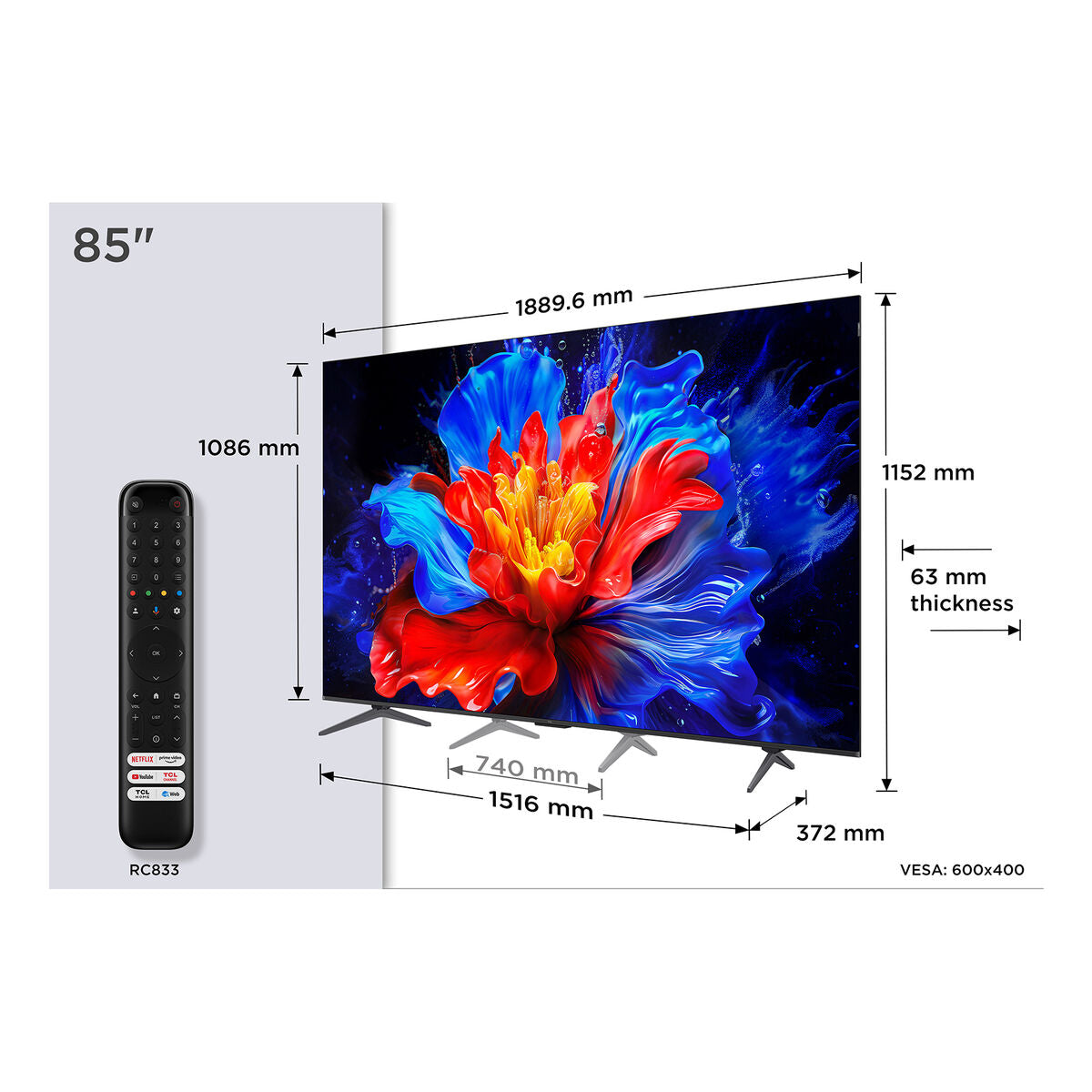 Smart TV TCL 85P8K 4K Ultra HD 85" HDR QLED
