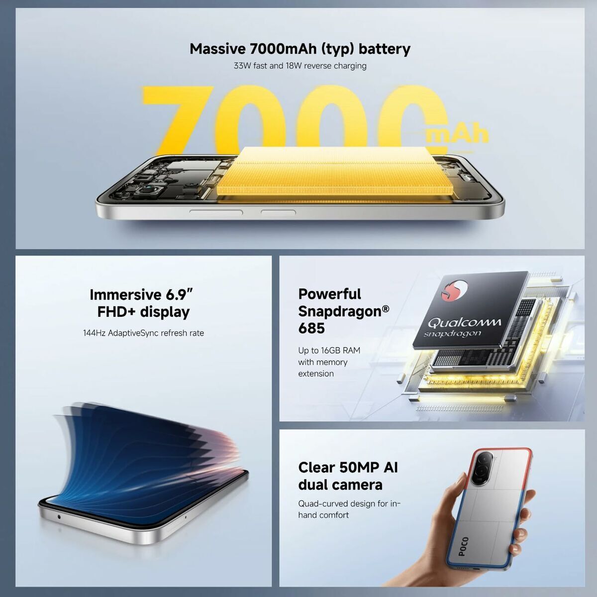 Smartphone Xiaomi POCO M7 8-256 SV Octa Core 8 GB RAM 256 GB Silver 6,9"