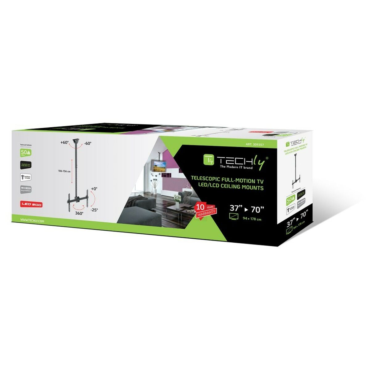 TV Ceiling Support Techly ICA-CPLB 946L 70" 37"