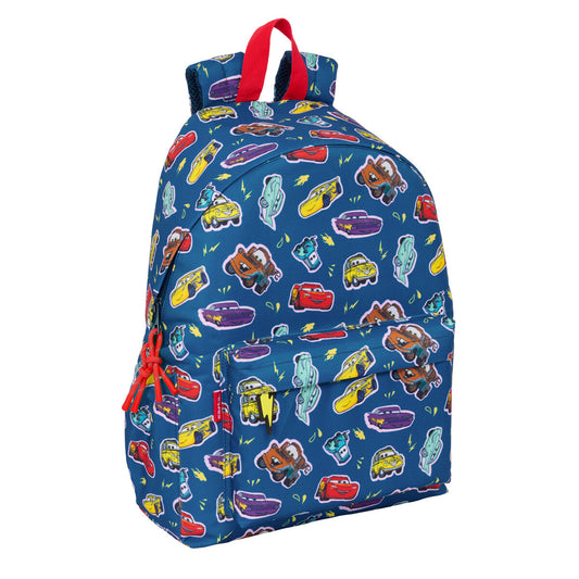Laptop Backpack Cars Racing Navy Blue