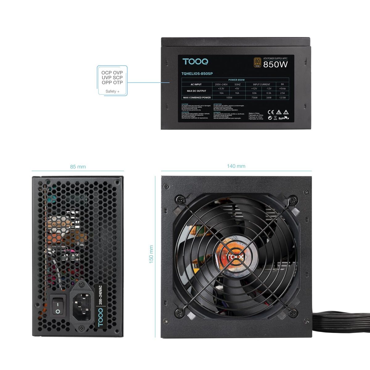 Monitor TooQ TQHELIOS-850SP ATX 850 W 80 Plus Bronze