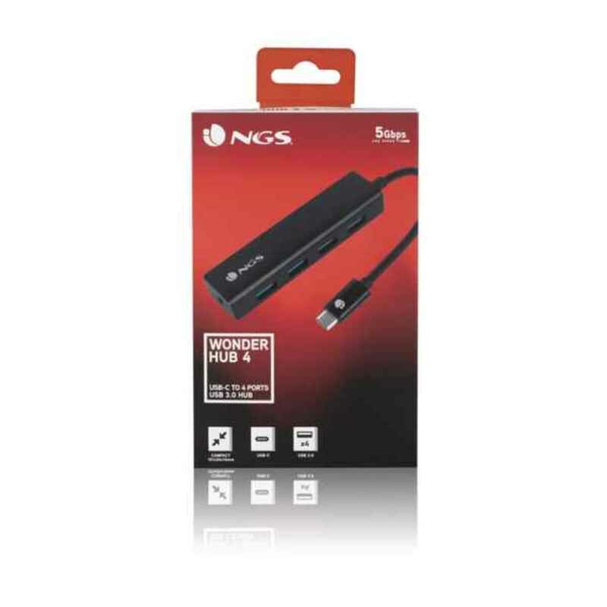 4-Port USB Hub NGS WONDERHUB4 Black 5 Gbps