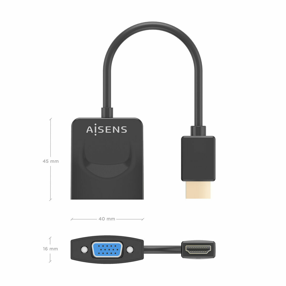 HDMI toS VGA with Audio Adapter Aisens A122-0947 Black 15 cm